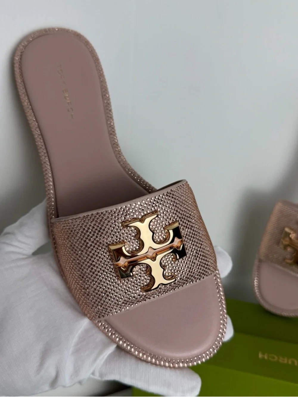 New Tory Burch Posy Pink Crystal Sandals - Picture 2 of 9